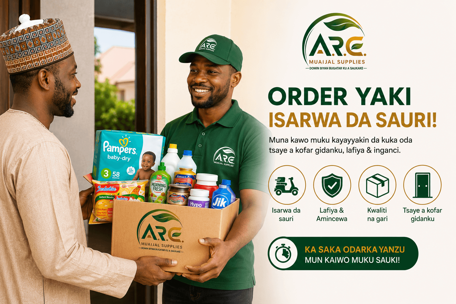 Happy customer with delivered goods